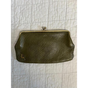 Vintage 60/70s Ronay Olive Green Slim Clutch Wallet Italian Leather Designer Bag